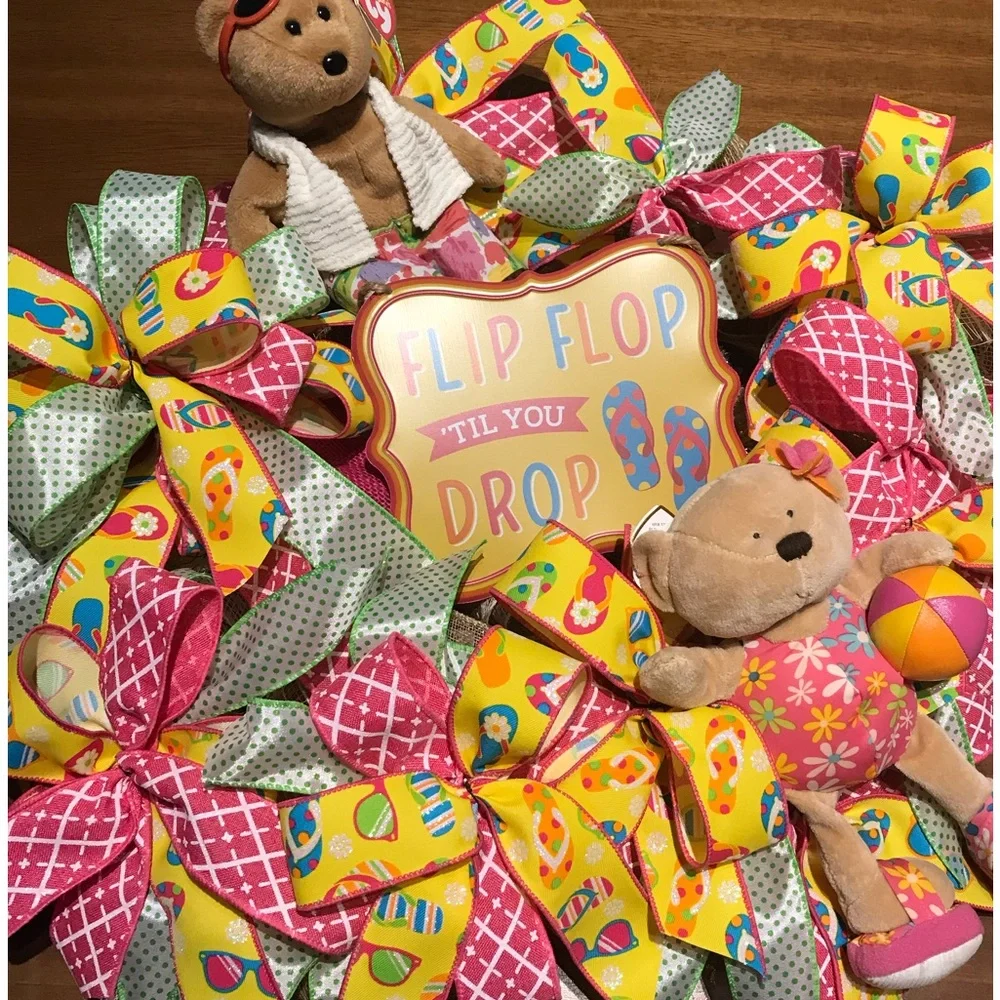Beach Bears Wreath Flip Floppin Away Hand Crafted Beach Colorful FINAL SALE
